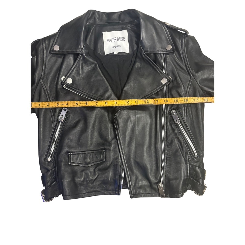 Walter Baker WB30133 Lamb Leather Moto Jacket S Black Biker Asymmetrical Zip - Picture 4 of 8